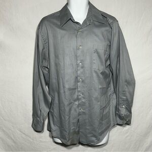 Arrow Men's 16 Grey Pinstripe Fitted Wrinkle Free Point Long Sleeve Button Up